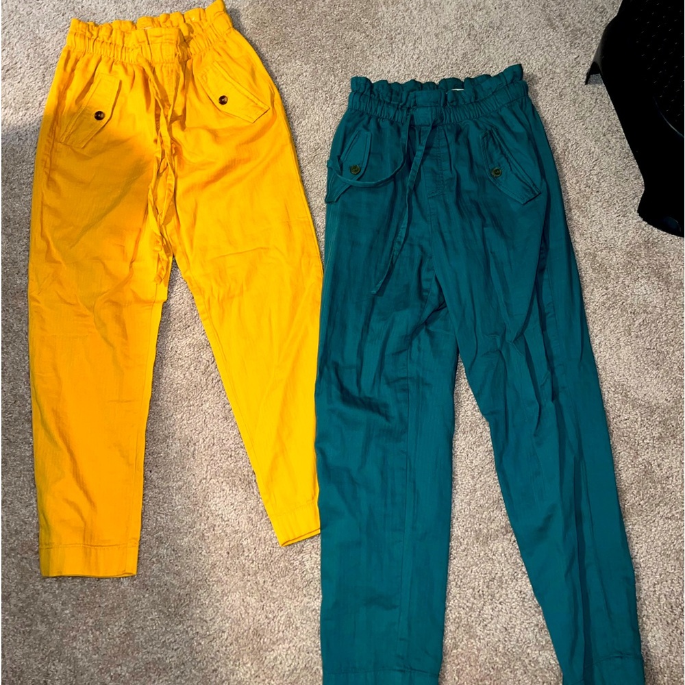 Two cute and simple green and yellow pants from loft